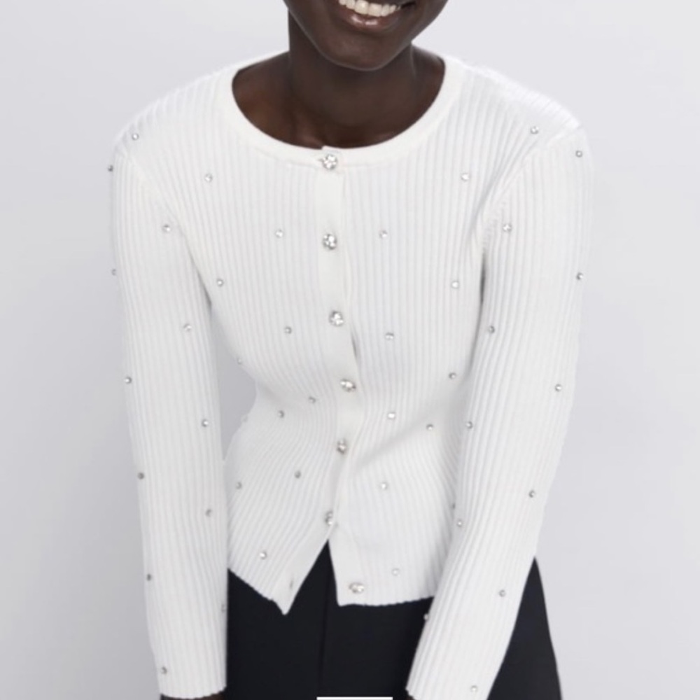 Zara ribbed knit embellished cardigan